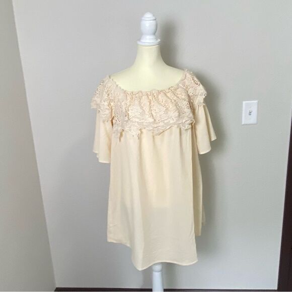 NWT Umgee Crochet Top Lace Short Flutter Sleeve Boho Mini Dress Women's Size S - Picture 6 of 14